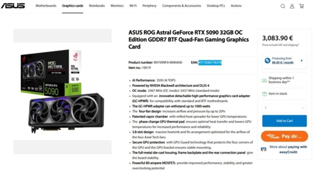 华硕ROG夜神RTX 5090 BTF显卡已开售:标价最低25000元!