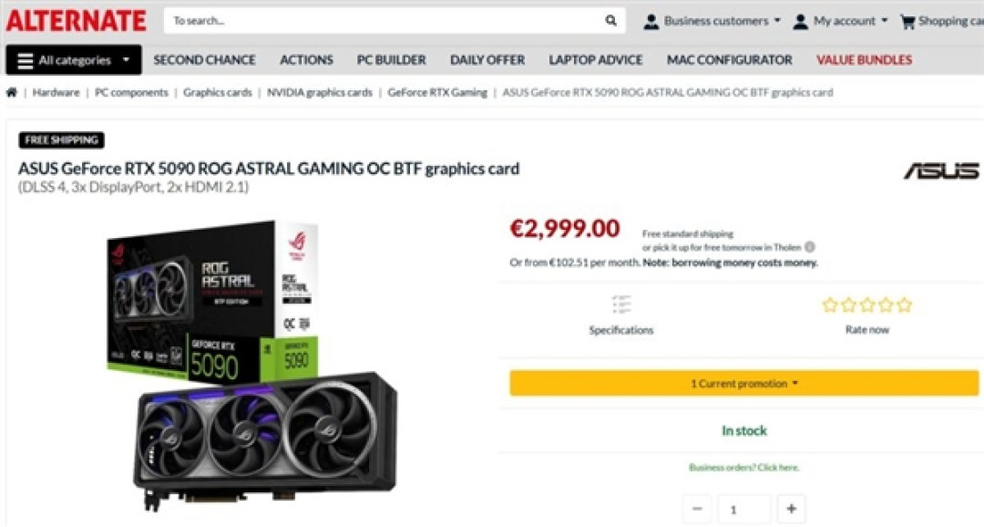 华硕ROG夜神RTX 5090 BTF显卡已开售:标价最低25000元!