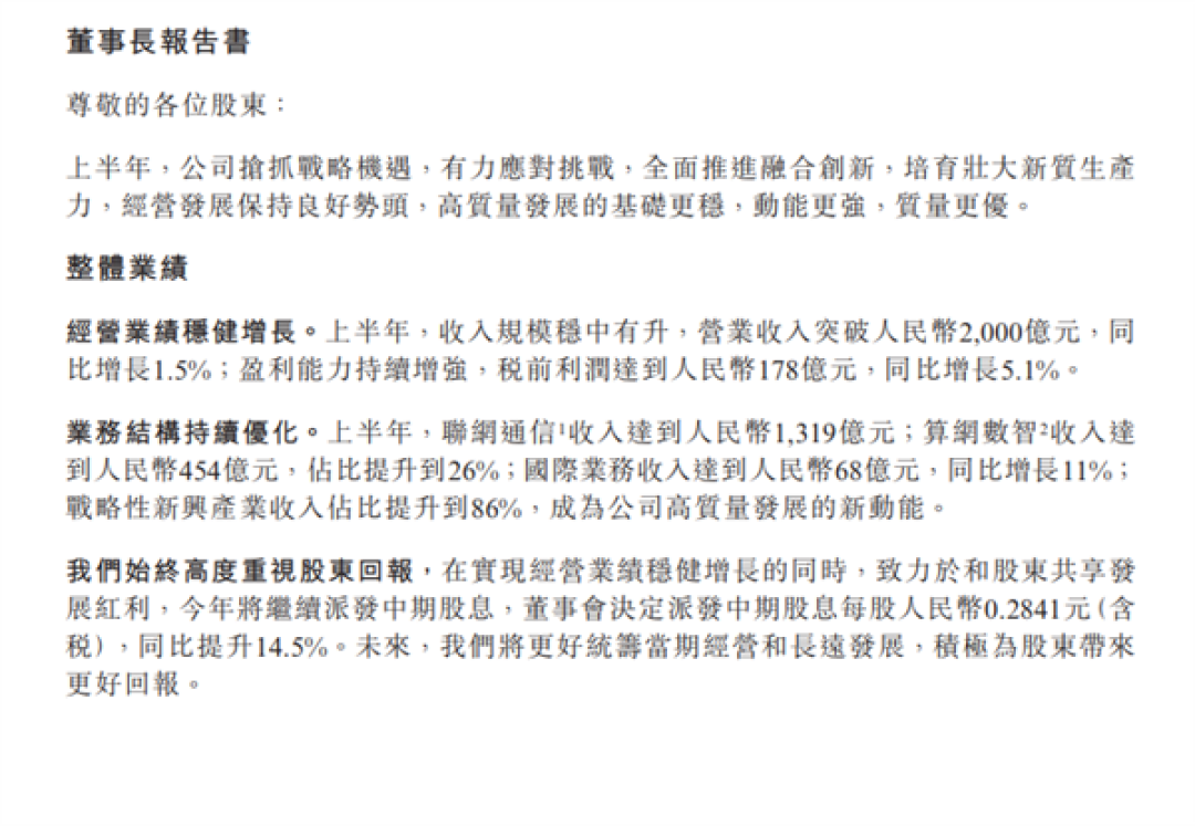 中国联通2025上半年业绩出炉:营收突破2000亿元