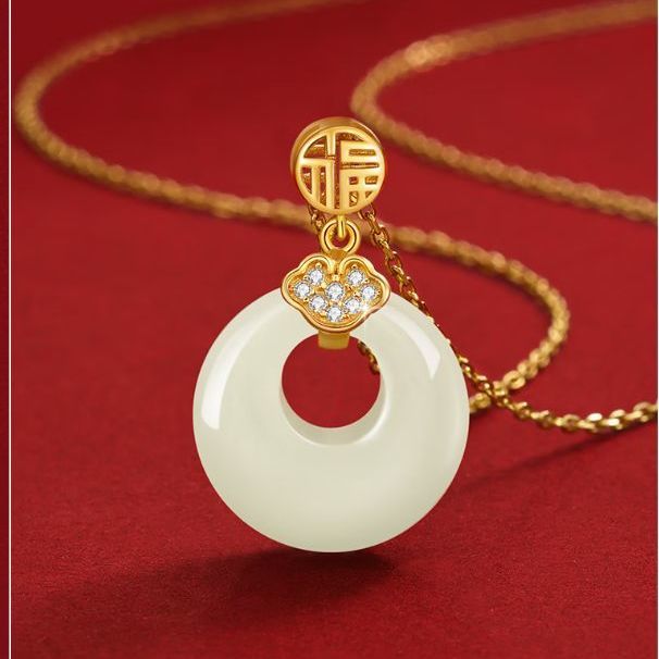 黄金银项链，搭配平安扣玉吊坠，七夕送礼新选择！