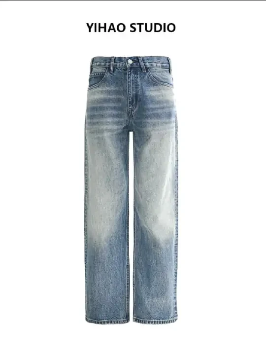 YIHAO STUDIO秋季男士蓝色牛仔裤休闲宽松直筒水洗百搭长裤高级感#牛仔裤 #新款上新 #秋冬穿搭 #直筒牛仔裤 #男士休闲裤