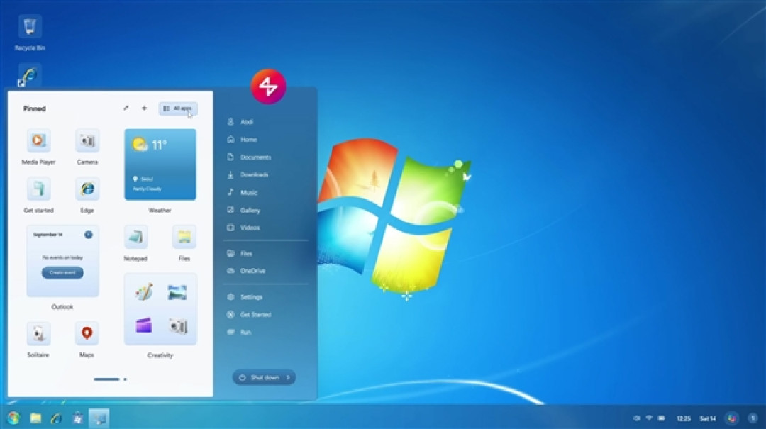 Windows 12.2概念设计曝光:全新开始菜单 支持Windows 7主题