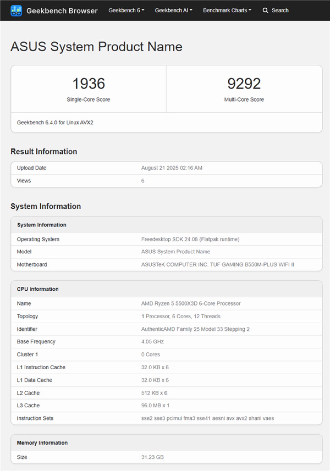 锐龙 5 5500X3D首次Geekbench跑分:单核与5500相似、多核提升13%!