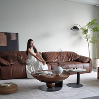 广巢复古极简大象耳朵真皮沙发：意式风情，奢享舒适