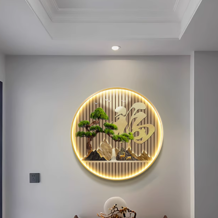 鼎翼旗舰店新中式入户圆形玄关装饰画：点亮空间的艺术臻品