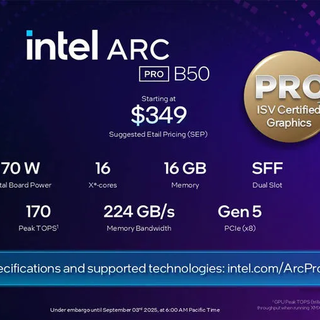 英特尔锐炫Pro B50正式发布：16GB显存面向中端专业市场