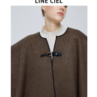 LINE CIEL 全羊毛棕色皮扣斗篷披肩:秋冬时尚与温暖的完美融合