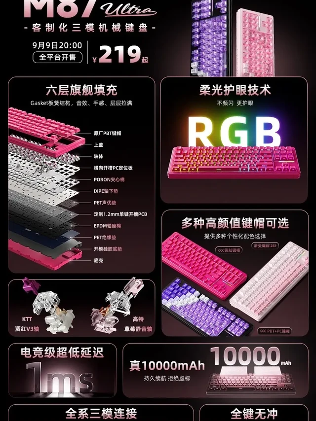 【重磅新品】｜新盟M87 Ultra客制化机械键盘升级上线！首发赠品加码！9月9日20:00全平台首发！全平台前300名下单赠送价值69元PC小全套键帽一套！！赠完即止! 
旗舰Ultra级性能-全系
