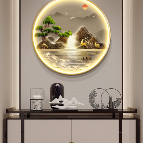 鼎翼旗舰店新中式入户圆形玄关装饰画：点亮雅致生活空间