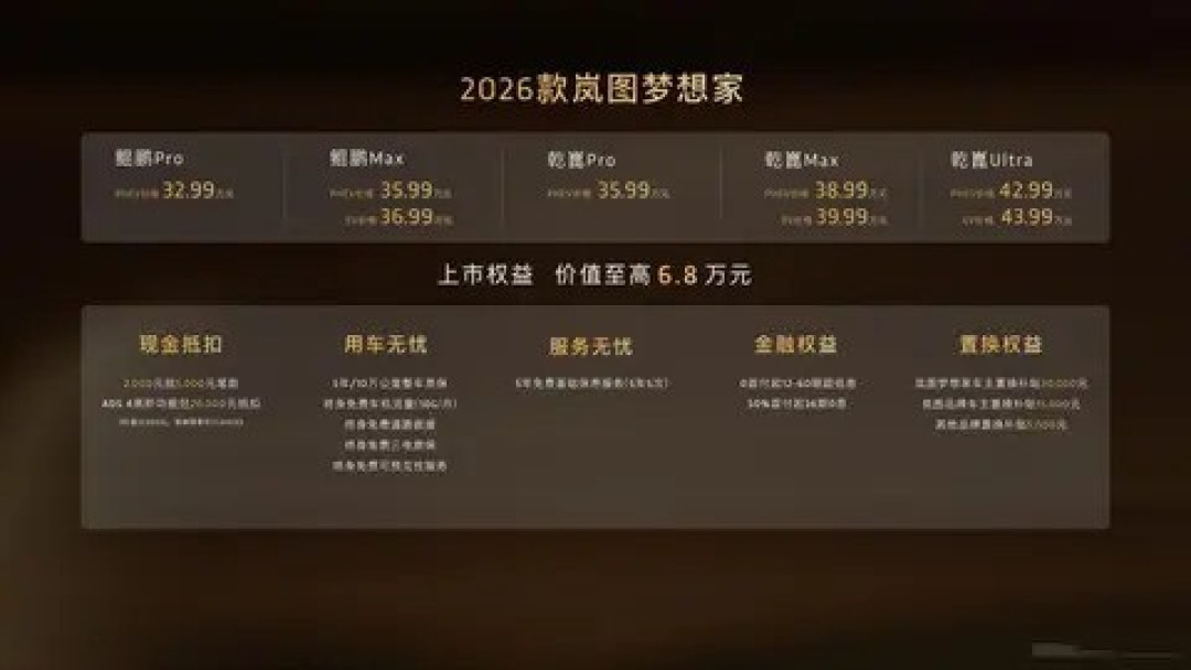 2026款岚图梦想家正式上市，鲲鹏乾崑双系列引领智能豪华MPV新标杆
