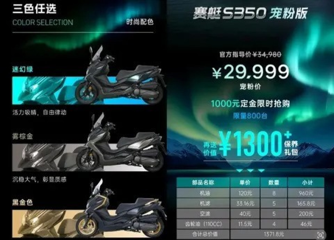 光阳赛艇S350宠粉版限时钜惠,近6000元降价引热议