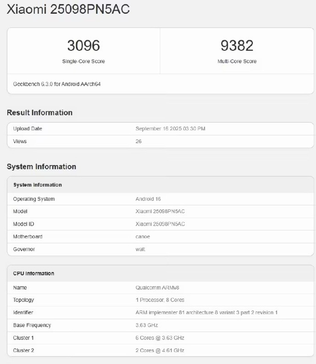 小米17 Pro现身Geekbench 搭载骁龙8至尊版
