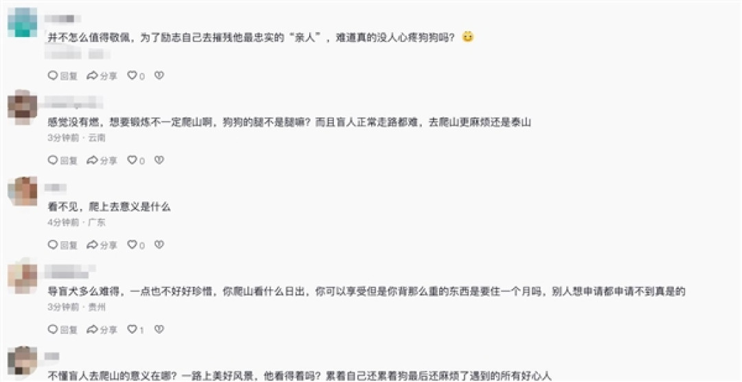 两名盲人带导盲犬爬泰山引争议：网友呼吁将狗狗收回