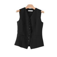 晚白女装旗舰店 2025 年秋新款黑色气质马甲，时尚百搭尽显贵气