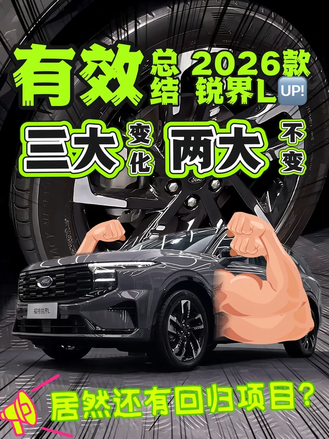 2026款锐界L三大变化两大不变‼️。🔥🔥🔥兄弟们注意啦！2026款福特锐界L刚刚亮相，帮大家划好了重点，到底哪些地方升级了，哪些地方保持原样，看这一篇就够了！
✨ 三大升级变化 ✨
1️⃣豪华感暴增