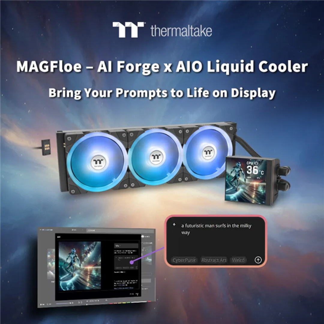 这也能用上AI！Tt为MagFloe Ultra水冷屏幕加入AI功能：实现自定义背景