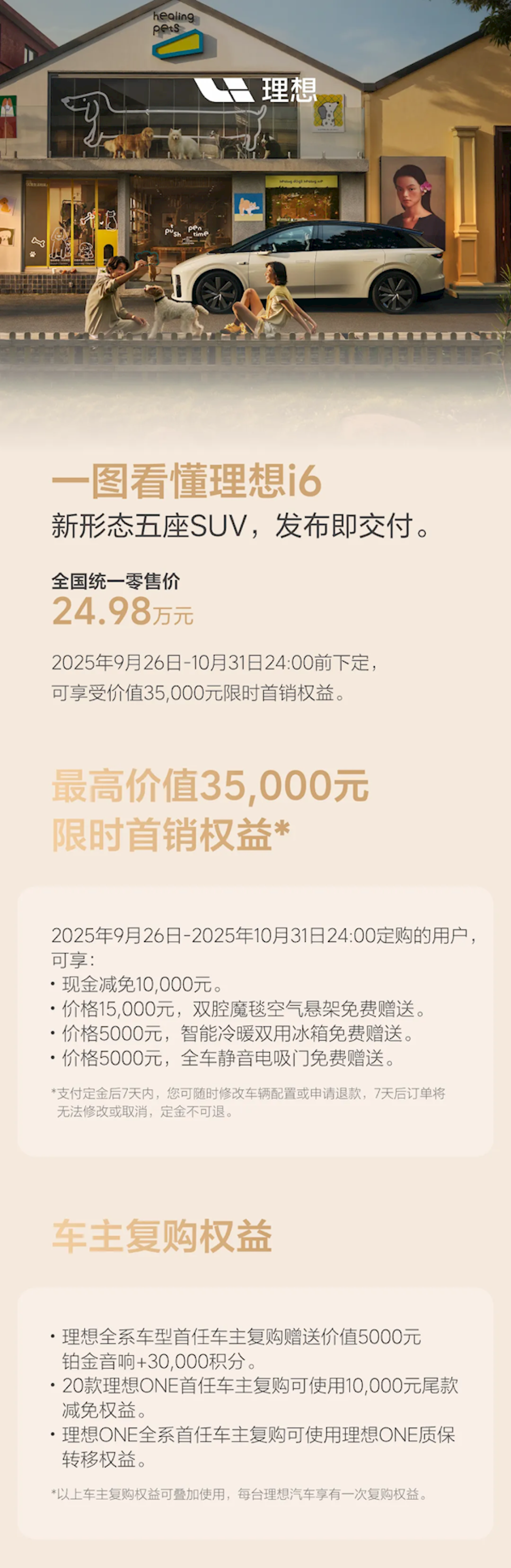 全系一款车23.98万 双腔空悬、电吸门免费送!理想i6一图看懂