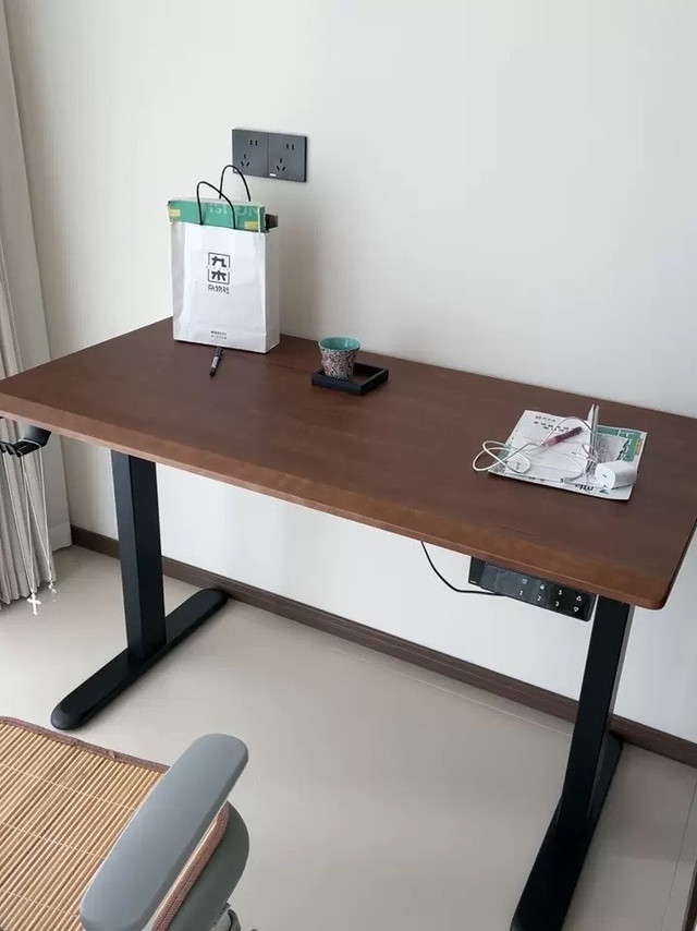 智能升降电脑桌实木书桌学习桌靠墙