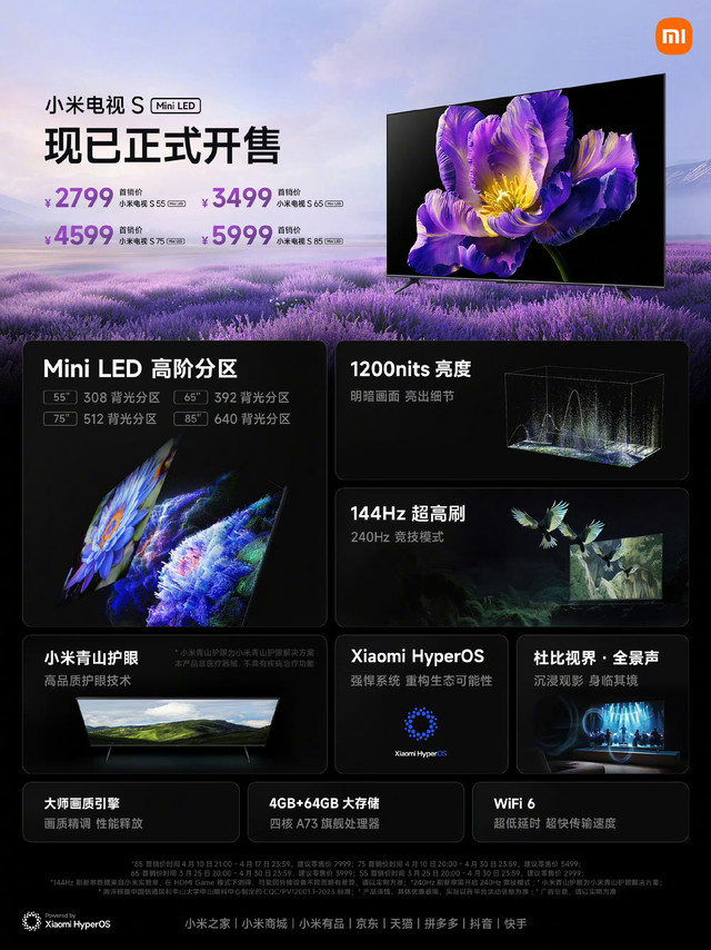 其实 REDMI 电视 X85 2026 的配置完全可以看作小米电视S Mini-LED 2024 同款,85 英寸的 640 分区、1200nits 峰值亮度等等。什么叫成熟的供应链管理啊.jpg所