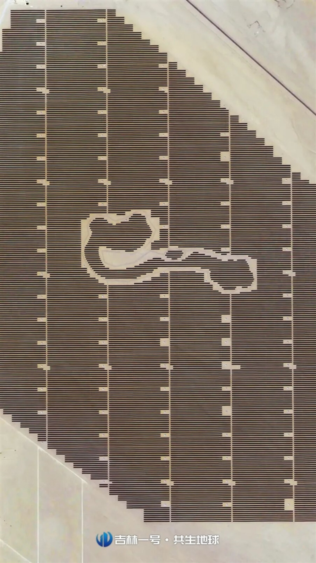 从太空俯瞰沙漠里的光伏阵列:宏伟的艺术画卷