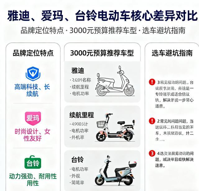 雅迪 爱玛 台铃核心差异曝光 3000元预算选这几款 少花冤枉钱