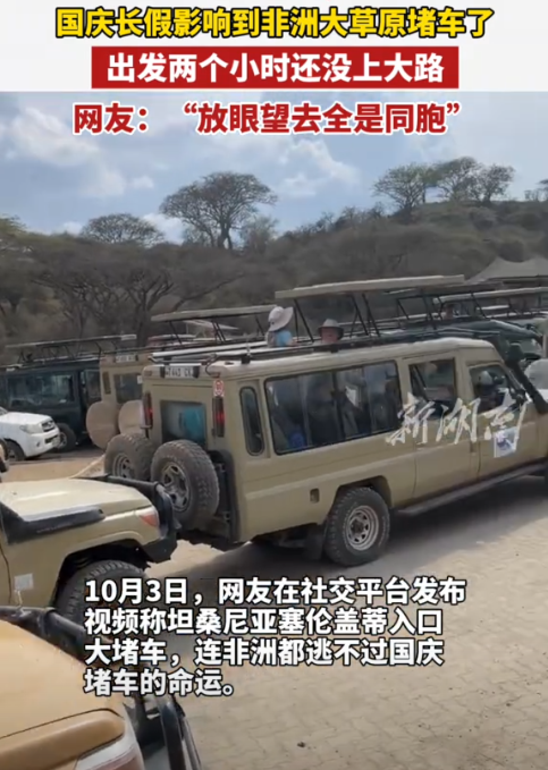 中国人国庆放假 东非大草原都堵车了 网友:聚是一栋楼 散是满地球
