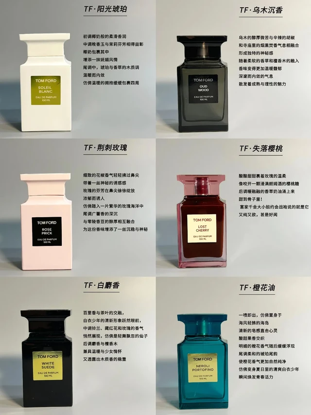 TF是懂香的！6支闻起来高级又贵气的香水
1️⃣TF·白麝香（黑瓶）
百里香与茶叶的交融，白衣少年的清新形象跃然眼前，中调铃兰、藏红花和玫瑰的香气悄然展现，仿佛是轻舞飘忽的仙子，后调麝香与檀香木兼具温