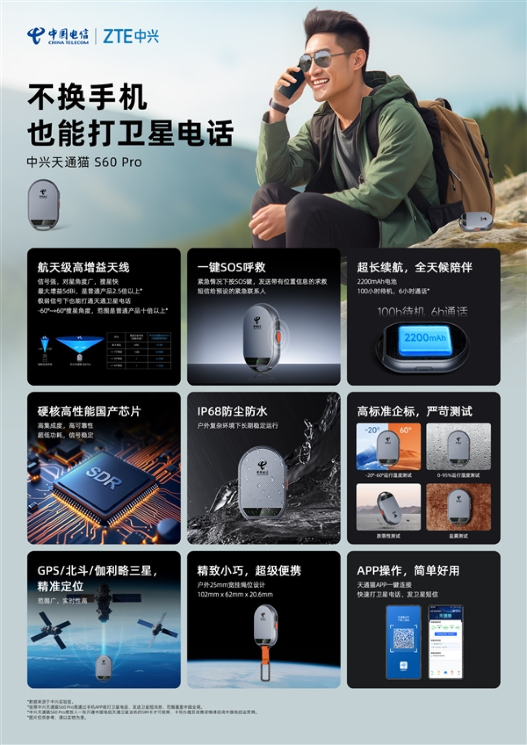 1239元让所有手机支持卫星电话!中兴卫星通S60 Pro发布:覆盖北斗+天通