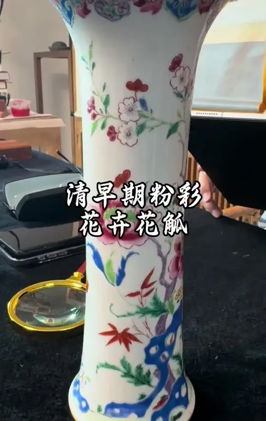 清早期粉彩花卉花觚，杨实老师鉴定 #瓷器收藏 #明清瓷器 #古玩收藏交流 #鉴宝