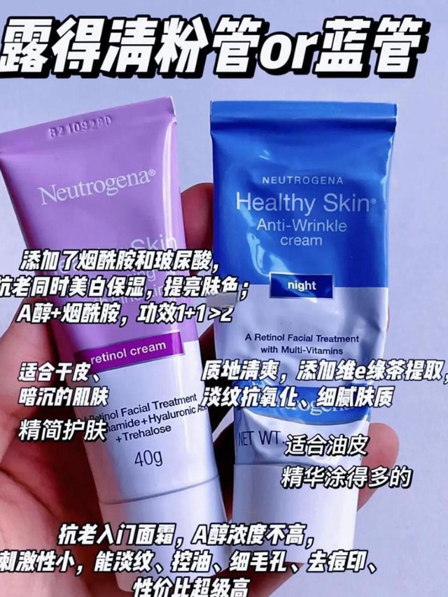 露得清A醇晚霜：粉管与蓝管的区别
