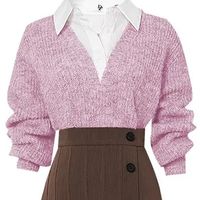 初秋矮个子穿搭：翻领针织衫