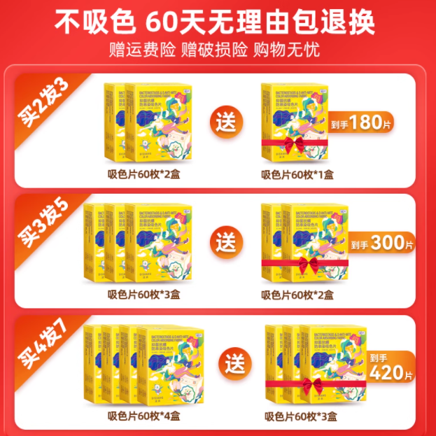 涤尚抑菌防螨防串染吸色片 60 片，守护衣物洁净与家人健康