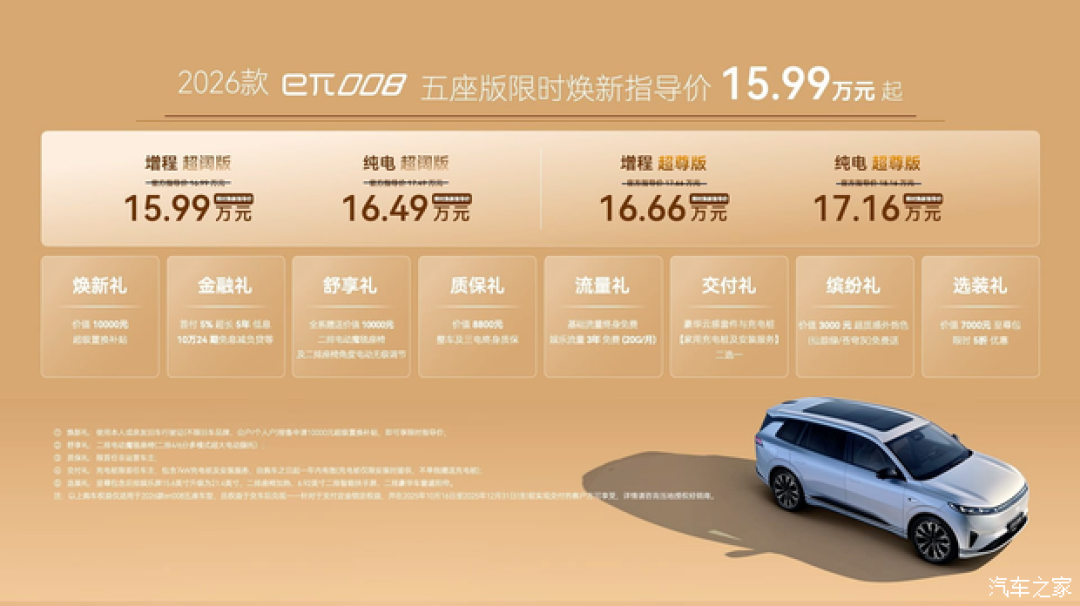 2026款eπ008五座版上市,15.99万起售,标配高通8295P芯片与L2+智驾