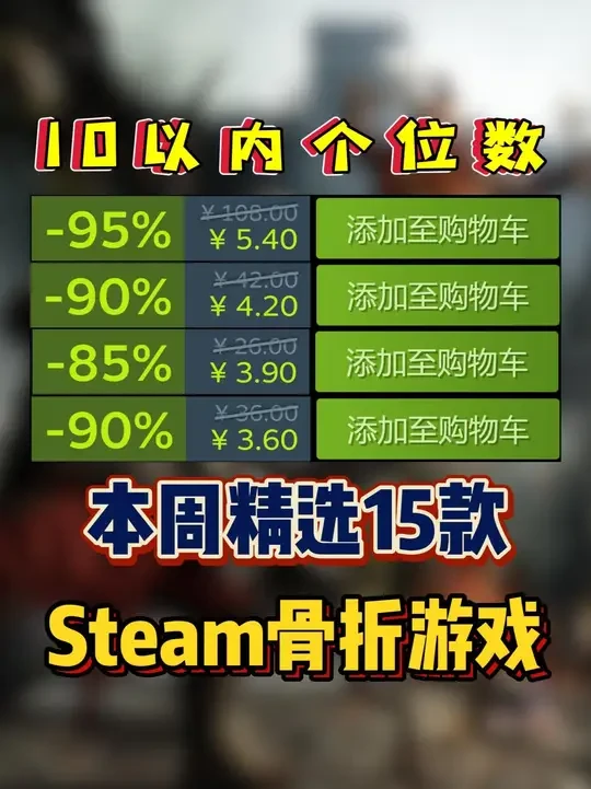 Steam本周精选15款游戏,全部10元以内个位数 【个位数】Steam本周精选15款游戏,全部10元以内个位数,原价几十到上百的大作全部个位数。#steam史低 #联机游戏 #Steam游戏