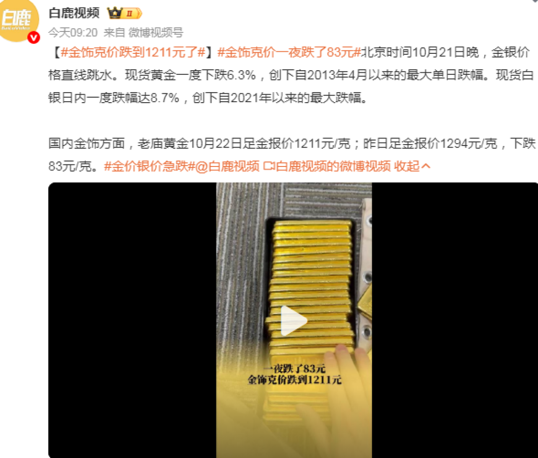 突发!黄金血崩,3亿中产天塌了