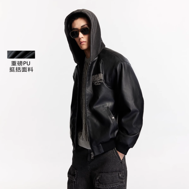 秋冬街头氛围感焊身上！JackJones 黑色 PU 连帽棉服实测