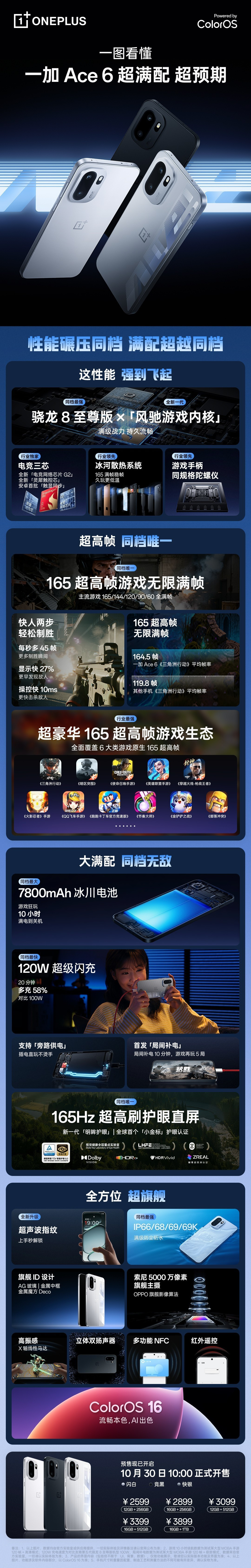 一图看懂一加 Ace 6:2599元起预售开启 10月30日正式开售