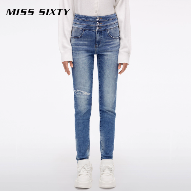 MISS SIXTY 三环腰修身牛仔裤：让复古丹宁成为身材战袍