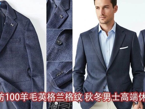 柜2199 精纺100羊毛英格兰格纹秋冬男士高端商务休闲毛呢西服外套