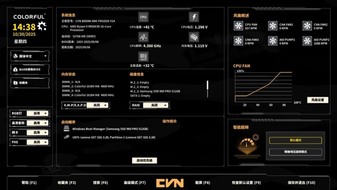 全面赶超一线品牌!七彩虹CVN B850 ARK FROZEN v14方舟主板评测:一键降低12ns延迟