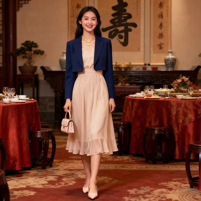 家宴穿搭别纠结 柔和色系连衣裙 优雅讨喜还省心