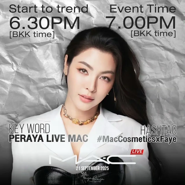 【FAYE LIVE x M·A·C 趋势公告】 
🗓️ 2025年9月21日
趋势开启时间：下午19:30（北京时间）
直播开始时间：下午20:00（北京时间）
🔴 直播平台：MAC魅可 京东自营旗