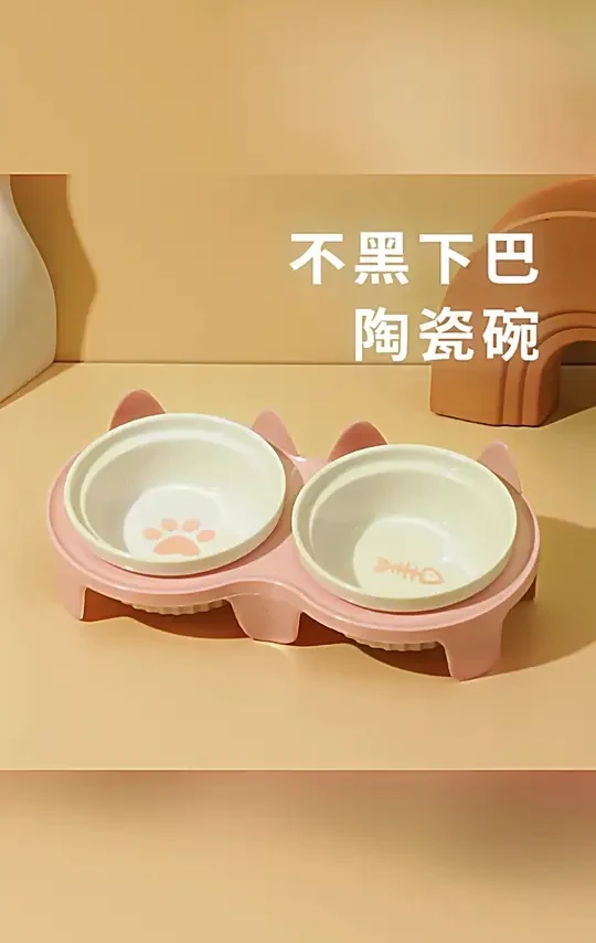卉亦暮猫碗陶瓷食盆猫咪碗宠物碗斜口保护颈椎防打翻双碗喝水喂食#猫碗 #陶瓷食盆 #斜口猫碗 #防打翻碗 #宠物用品