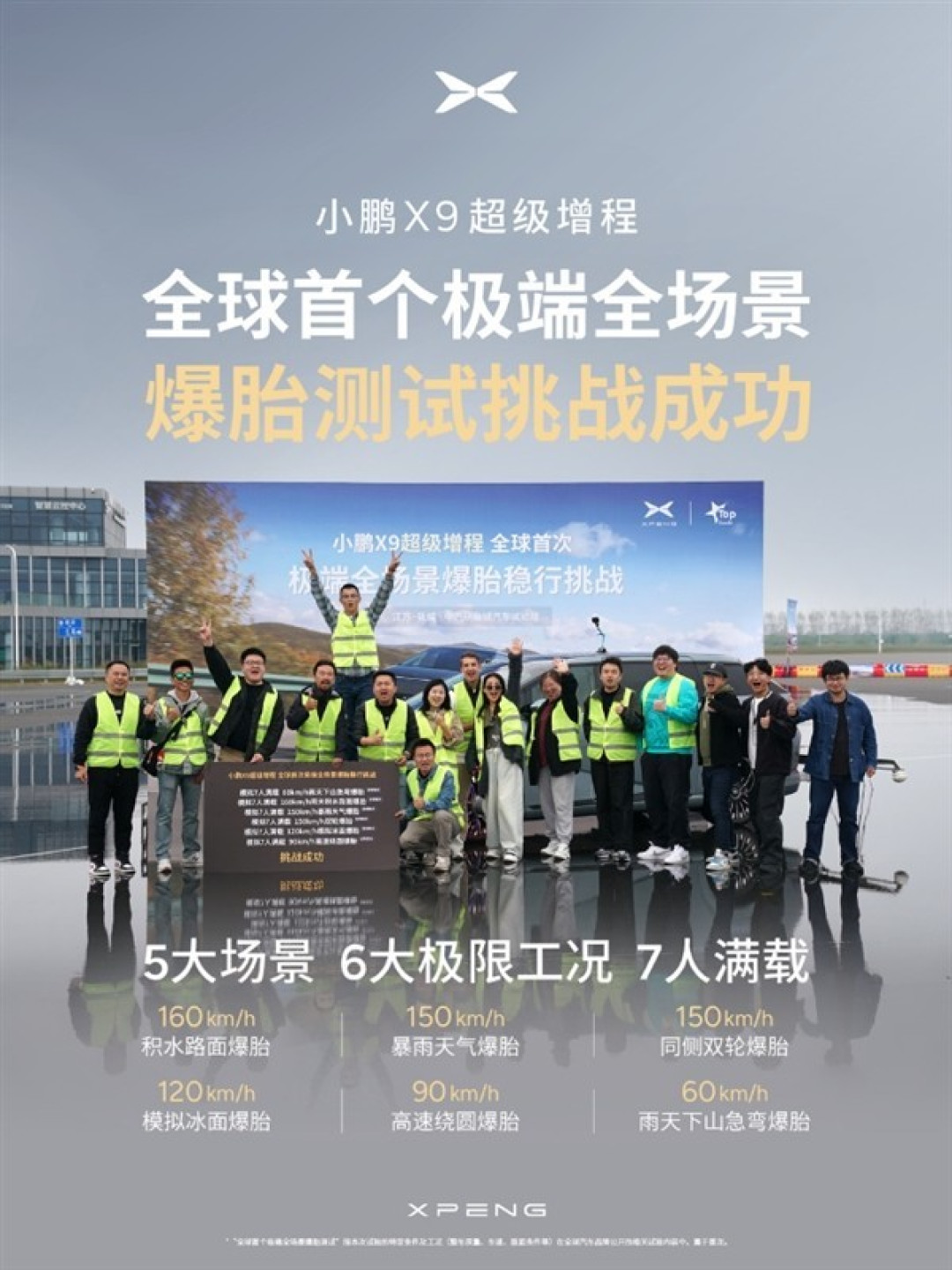 小鹏X9完成全球首例极端全场景爆胎测试