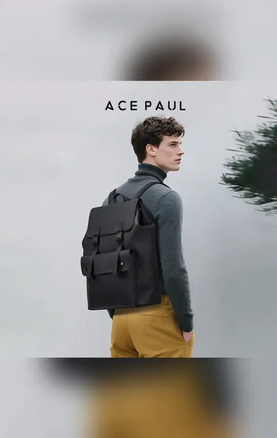 ACE PAUL皮质双肩背包男大容量17英寸电脑包户外防水旅行通勤包#男士包包 #男款包包 #时尚潮流 #包包推荐 #双肩包