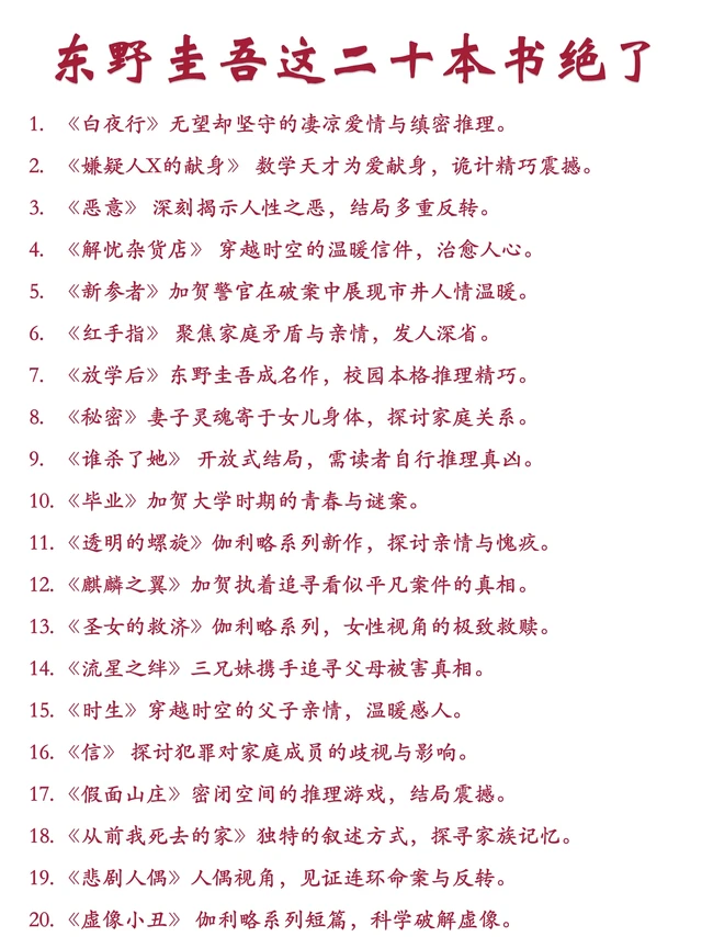 东野圭吾的书，这二十本真的绝了❗️