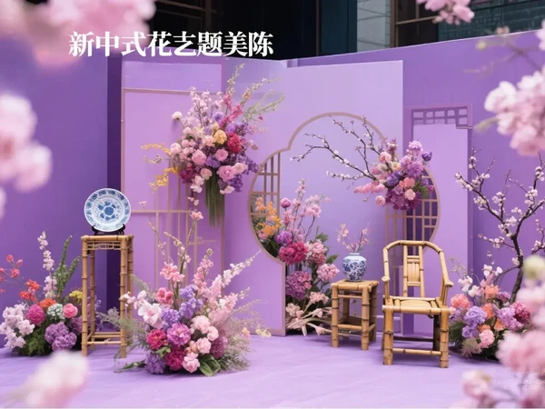 紫粉系新中式花艺主题美陈