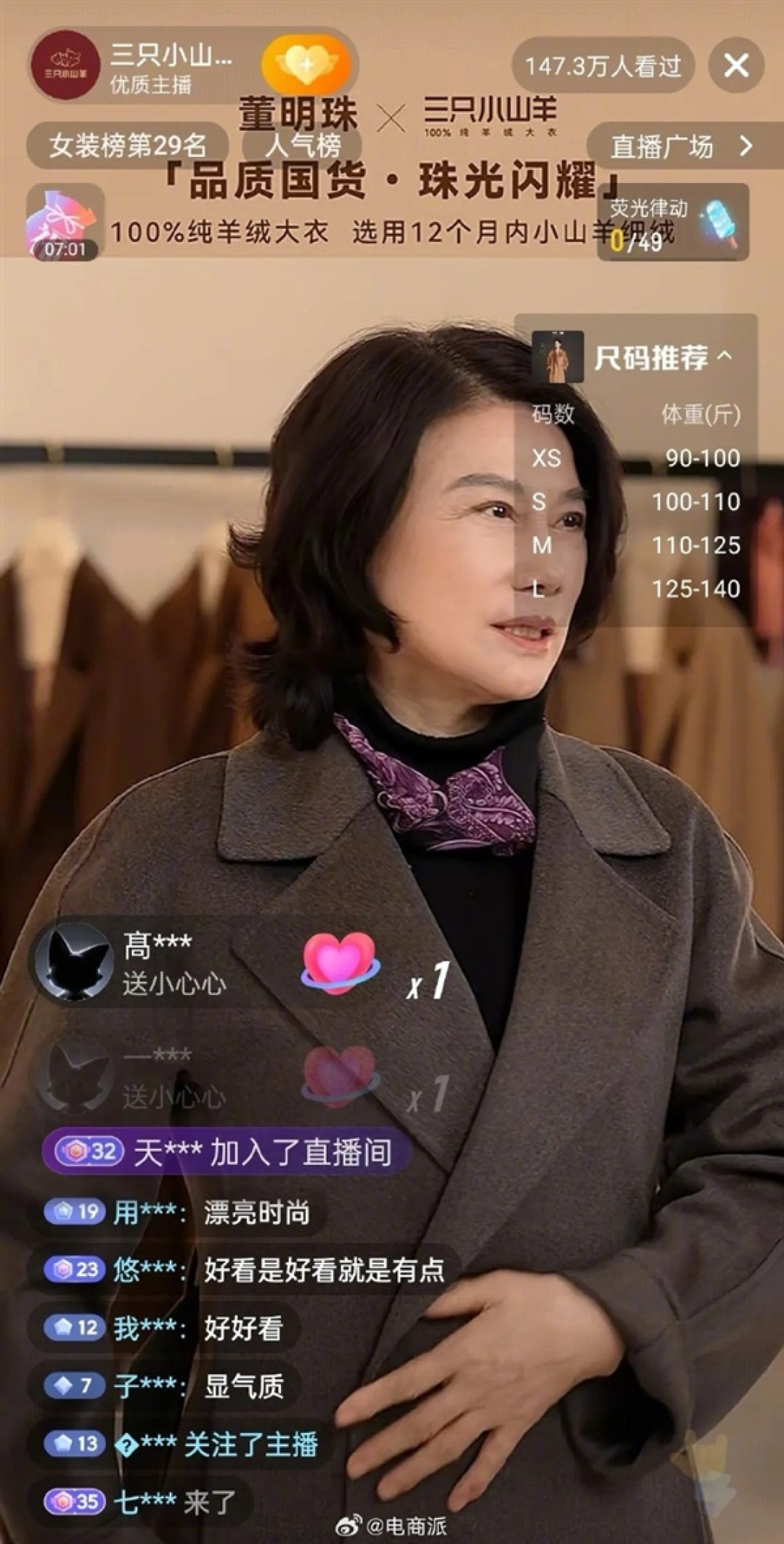 71岁董明珠现身直播间卖大衣 网友:很有气质就是1.5万太贵