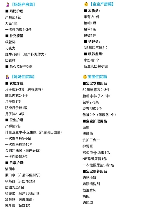 产后复盘｜超实用的待产包清单‼️附文档