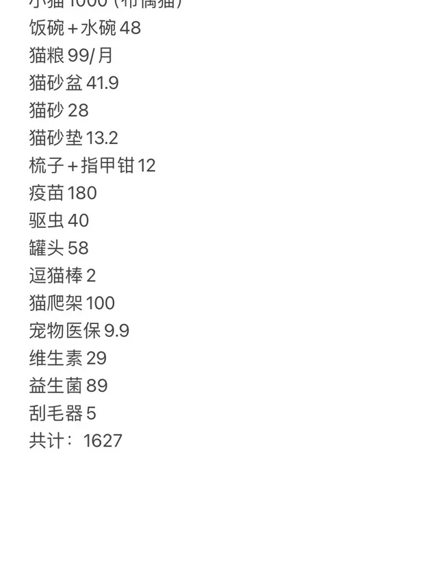 我的养猫预算！！